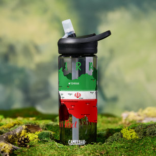 Iran Karte mit Flagge und Emblem Trinkflasche