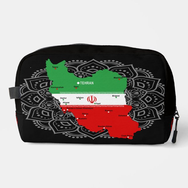 Iran Karte mit Flagge und Emblem Waschbeutel (Vorderseite)