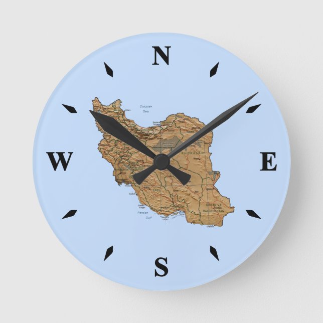 Iran Map Clock Runde Wanduhr (Vorderseite)