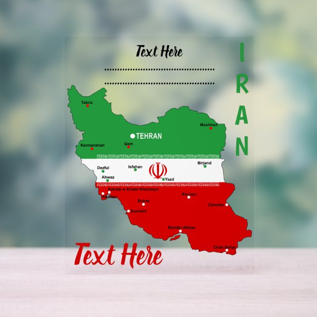 Iran Map with Flag and Emblem Acrylschild (Neutral)