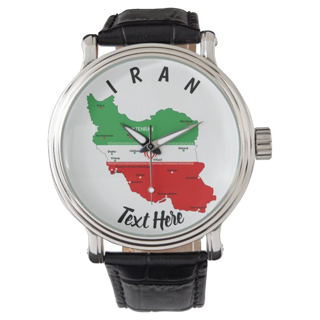 Iran Map with Flag and Emblem Armbanduhr (Vorderseite)