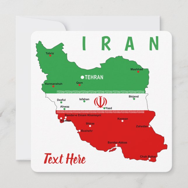 Iran Map with Flag and Emblem Dankeskarte (Vorderseite)