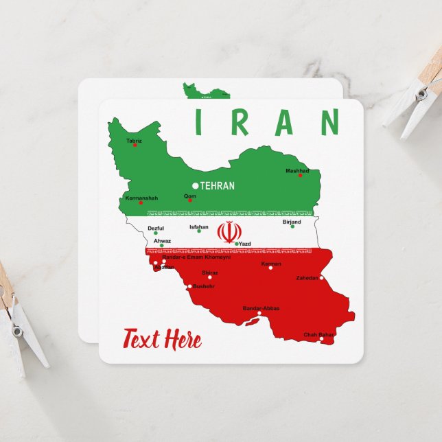 Iran Map with Flag and Emblem Einladung (Vorderseite/Rückseite Beispiel)