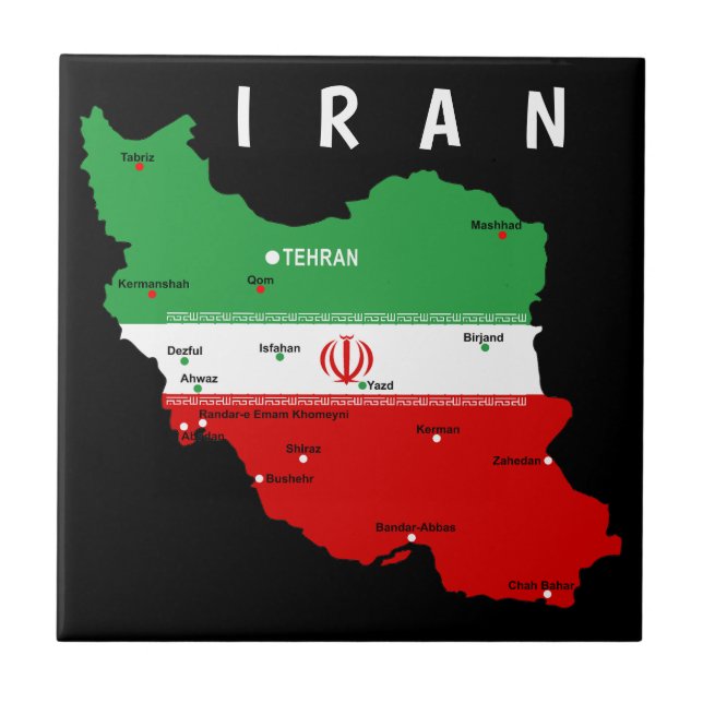 Iran Map with Flag and Emblem Fliese (Vorderseite)