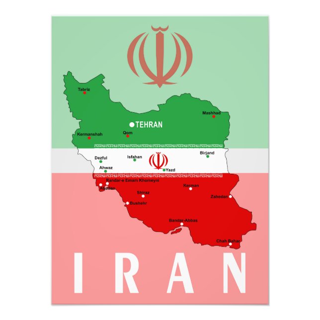 Iran Map with Flag and Emblem Fotodruck (Vorne)