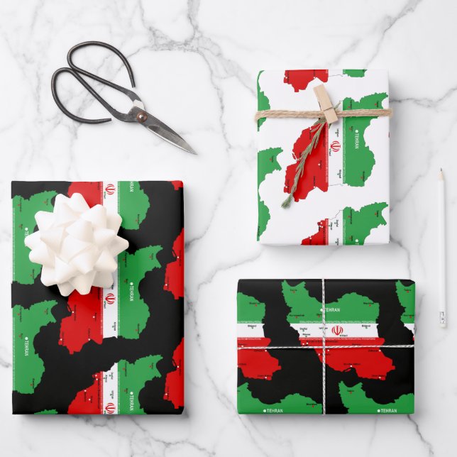 Iran Map with Flag and Emblem Geschenkpapier Set (Vorderseite)