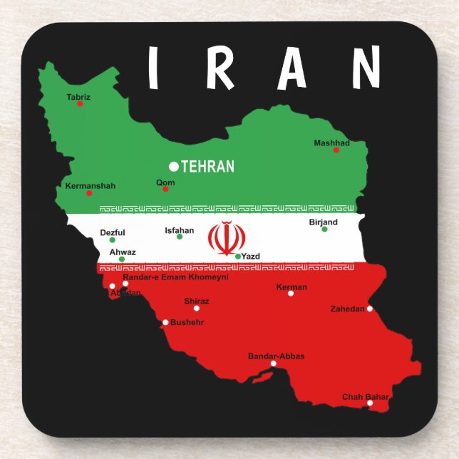 Iran Map with Flag and Emblem Getränkeuntersetzer (Vorderseite)