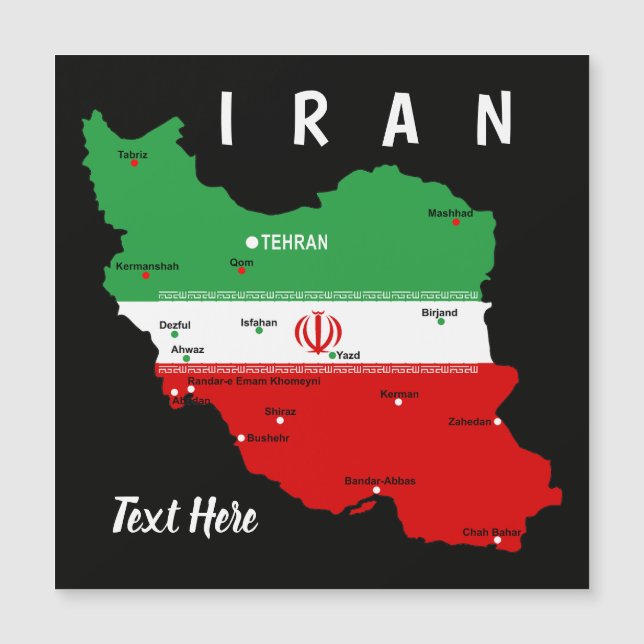 Iran Map with Flag and Emblem Magnetkarte (Vorderseite)