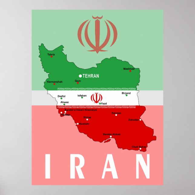 Iran Map with Flag and Emblem Poster (Vorne)