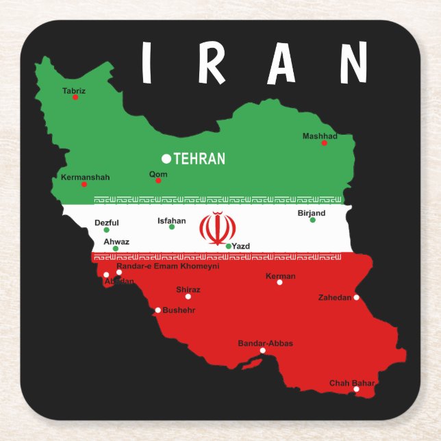 Iran Map with Flag and Emblem Rechteckiger Pappuntersetzer (Vorderseite)