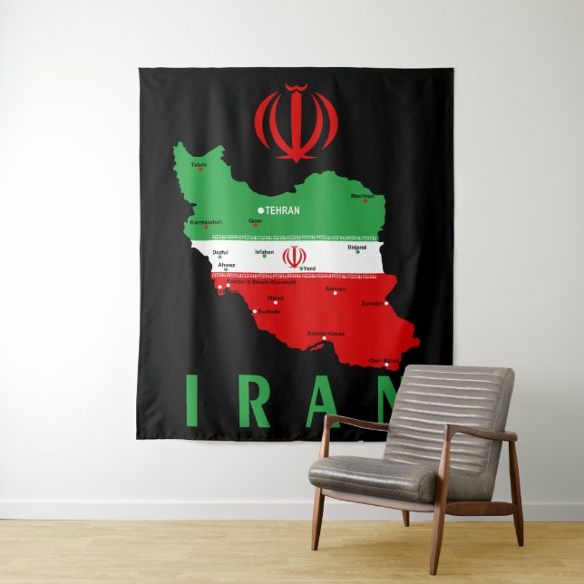Iran Map with Flag and Emblem Wandteppich (Beispiel)