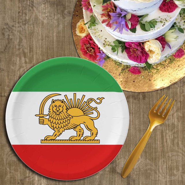 Iran, persische Flagge mit Löwen, Schah des Iran Pappteller (Von Creator hochgeladen)