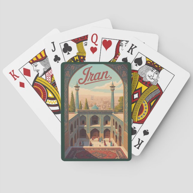 Iran Skyline Illustration Travel Art Vintage Spielkarten (Rückseite)