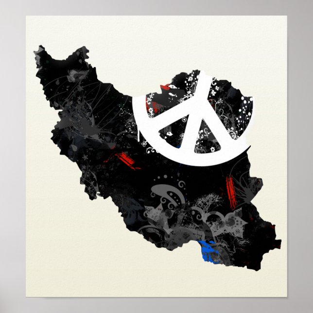 Iran Trendy Peace Sign mit iranischer Landkarte Poster (Vorne)