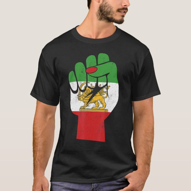 Iranian Flag Female Fist Support Women of Iran LIO T-Shirt (Vorderseite)