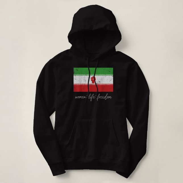 Iranian Flag Female with Fist Support Women of Ira Hoodie (Design vorne)