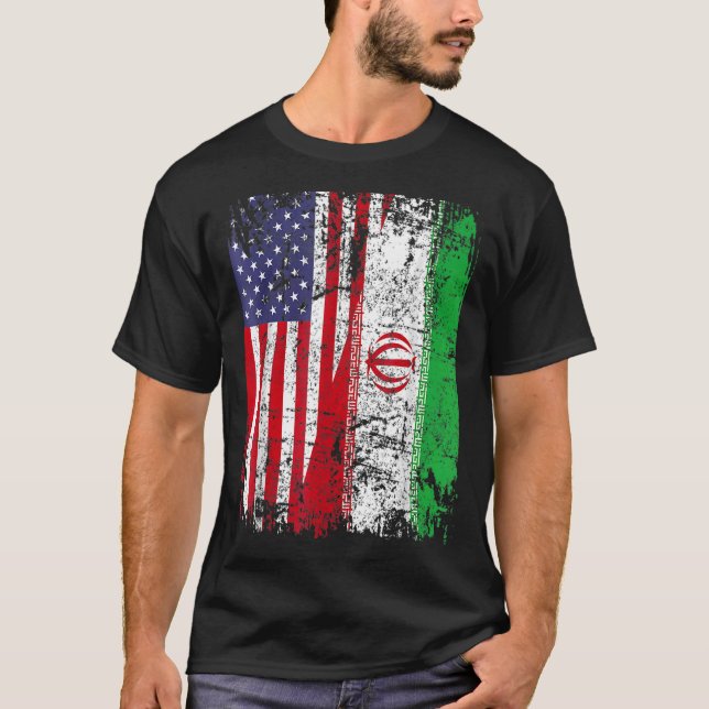 IRANIAN ROOTS Die halbe amerikanische Flagge IRAN  T-Shirt (Vorderseite)