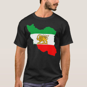 Iranische Flagge Karte mit Löwenlogo T-Shirt