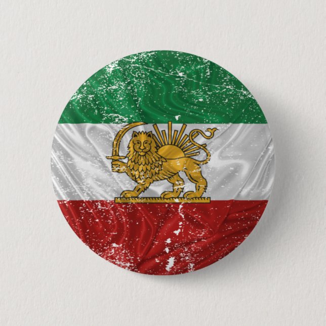 Iranische Flaggengrunge mit Löwe Button (Vorderseite)