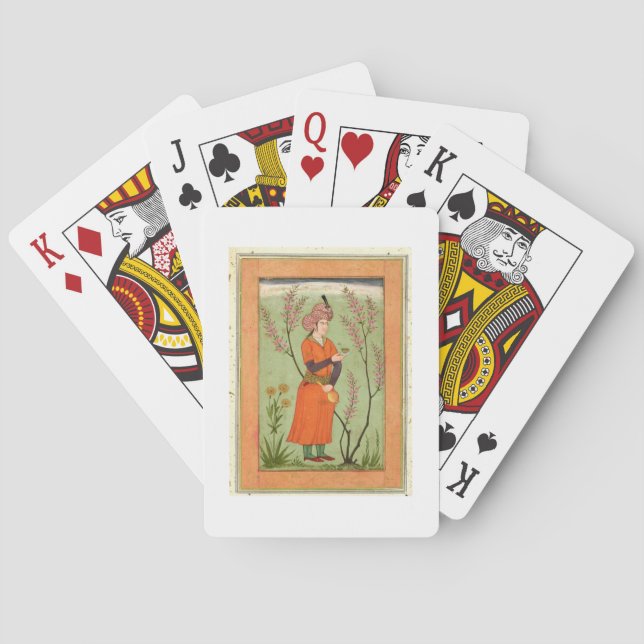 Iranische fürstliche Zahl, die eine Schale und Spielkarten (Rückseite)