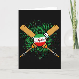 Iranischer Cricket-Schläger und Ll-Flagge des Iran Karte