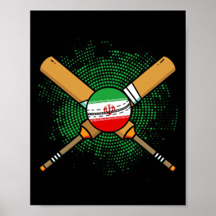 Iranischer Cricket-Schläger und Ll-Flagge des Iran Poster