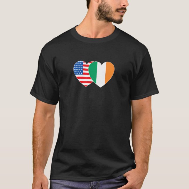 Ireland and USA Flag Twin Heart for Irish American T-Shirt (Vorderseite)