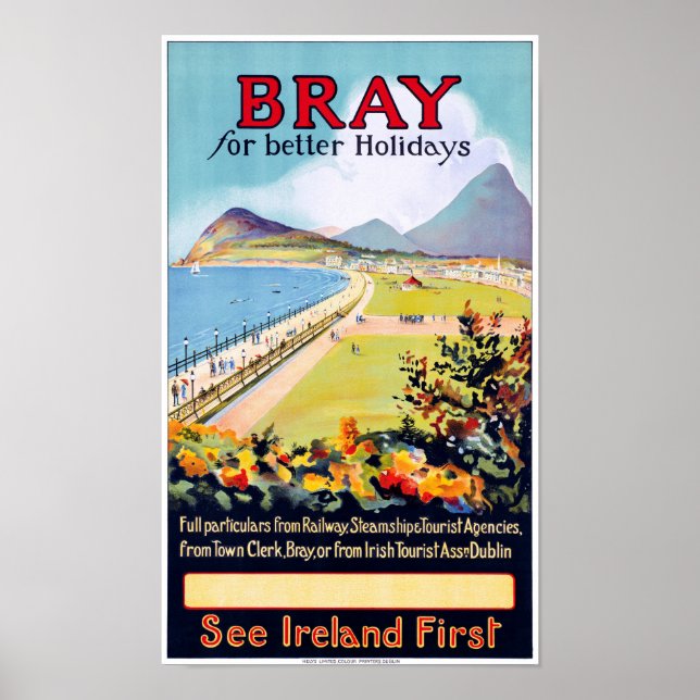 Ireland Bray Vintage Travel Poster restauriert (Vorne)