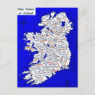 Ireland Clan Names Vintag Map Postcard Postkarte