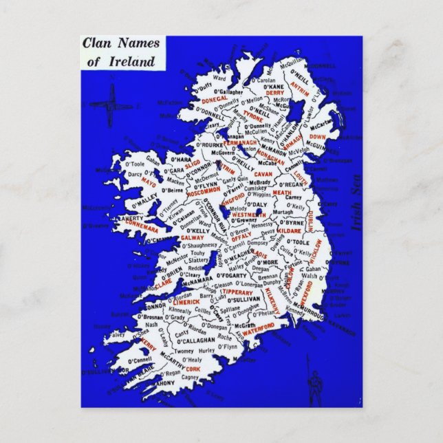 Ireland Clan Names Vintag Map Postcard Postkarte (Vorderseite)