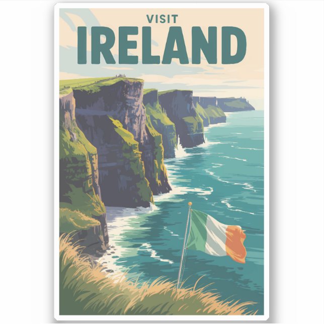Ireland Cliffs of Moher Illustration Travel Art Aufkleber (Vorderseite)