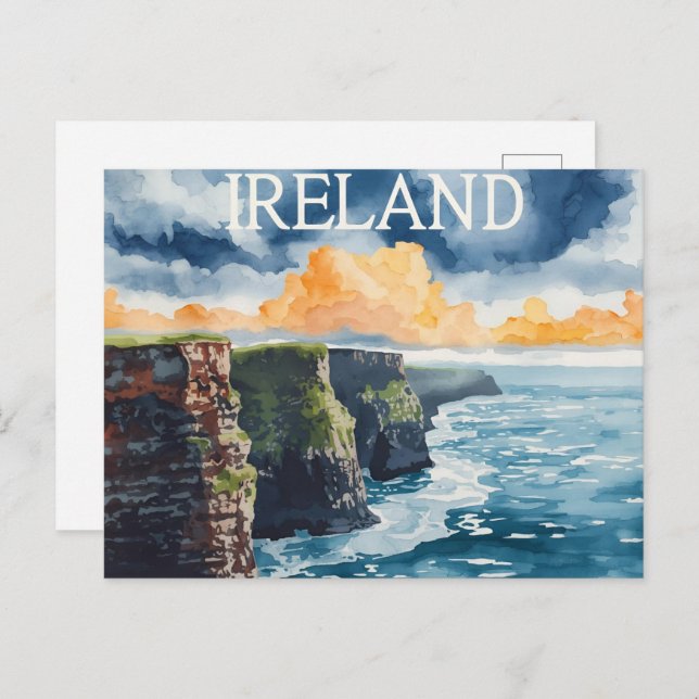 Ireland Cliffs of Moher Vintage Travel Postkarte (Vorne/Hinten)