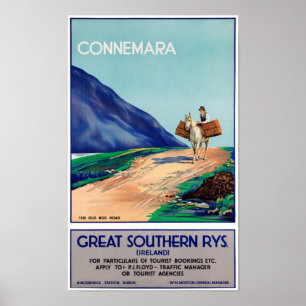 Ireland Connemara Restured Vintage Travel Poster