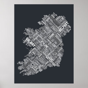 Ireland Eire City Text Map Poster