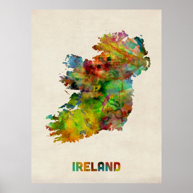 Ireland Eire Watercolor Map Poster (Vorne)
