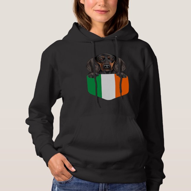 Ireland Flag Black and Tan Coonhound Dog In Pocket Hoodie (Vorderseite)