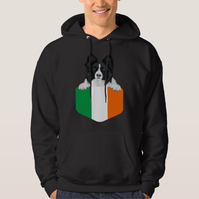 Ireland Flag Border Collie Dog In Pocket Hoodie (Vorderseite)
