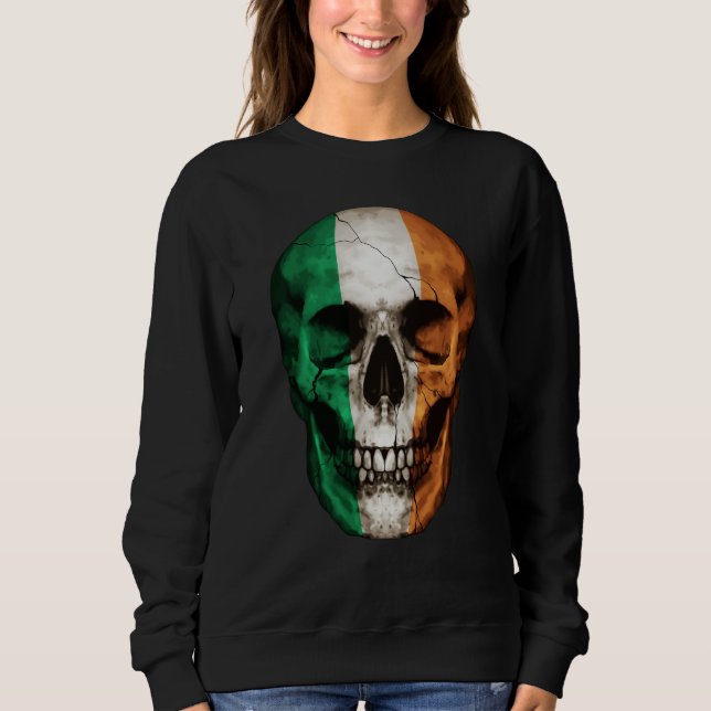 Ireland Flag Skull Irish Roots Proud Patriotic Sweatshirt (Vorderseite)