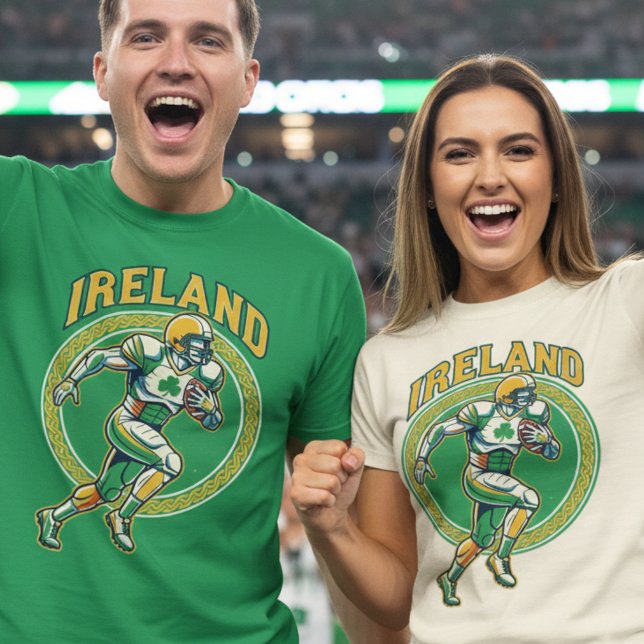 Ireland Gridiron Shamrock Football Athlete Dynamic T-Shirt (Use Personalized to change color/font.
Choose a color that matches the background color of shirt)
