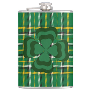Ireland National Tartan, Kleeblatt, Add a name Flachmann