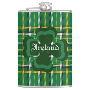 Ireland National Tartan, Kleeblatt Customize name Flachmann