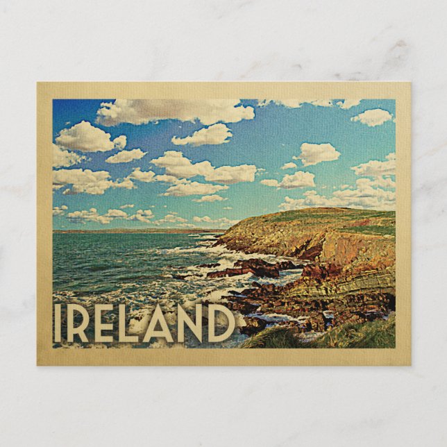 Ireland Ocean Cliffs Vintage Travel Postkarte (Vorderseite)