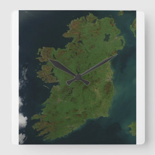 Ireland Satellite Map Clock Quadratische Wanduhr