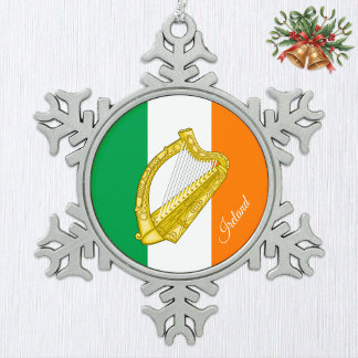 Ireland Snowflake, Harp, Irish Flag Schneeflocken Zinn-Ornament