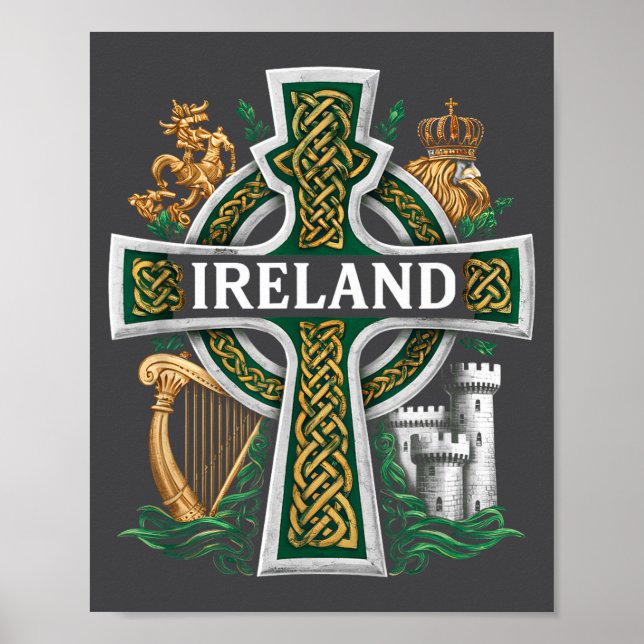 Ireland St Patrick Day Celtic Cross Green Celebrat Poster (Vorne)