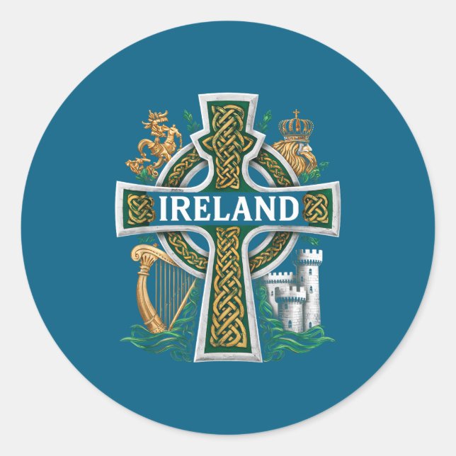 Ireland St Patrick Day Celtic Cross Green Celebrat Runder Aufkleber (Vorderseite)