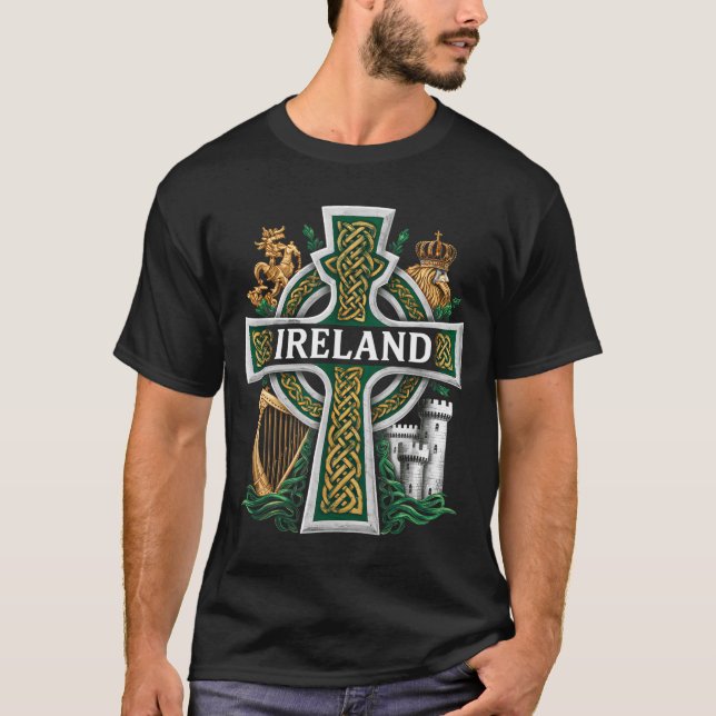 Ireland St Patrick Day Celtic Cross Green Celebrat T-Shirt (Vorderseite)