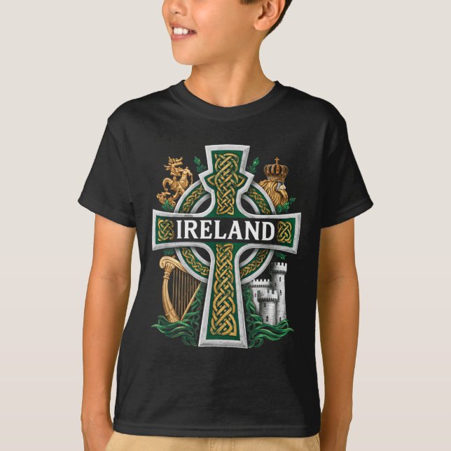 Ireland St Patrick Day Celtic Cross Green Celebrat T-Shirt (Vorderseite)