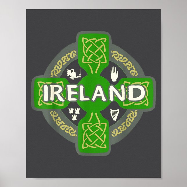 Ireland St Patrick Day Celtic Cross Green  Poster (Vorne)