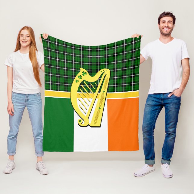 Ireland Tartan, Ireland flagge, Celtic harp Kleebl Fleecedecke (Beispiel)